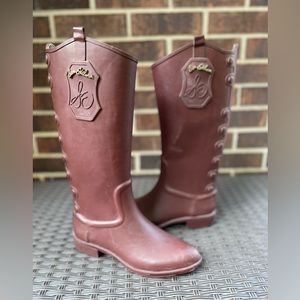 Sam Edelman 'Ximon' Knee‎ High Rubber Boots, Reddish Brown Size 8